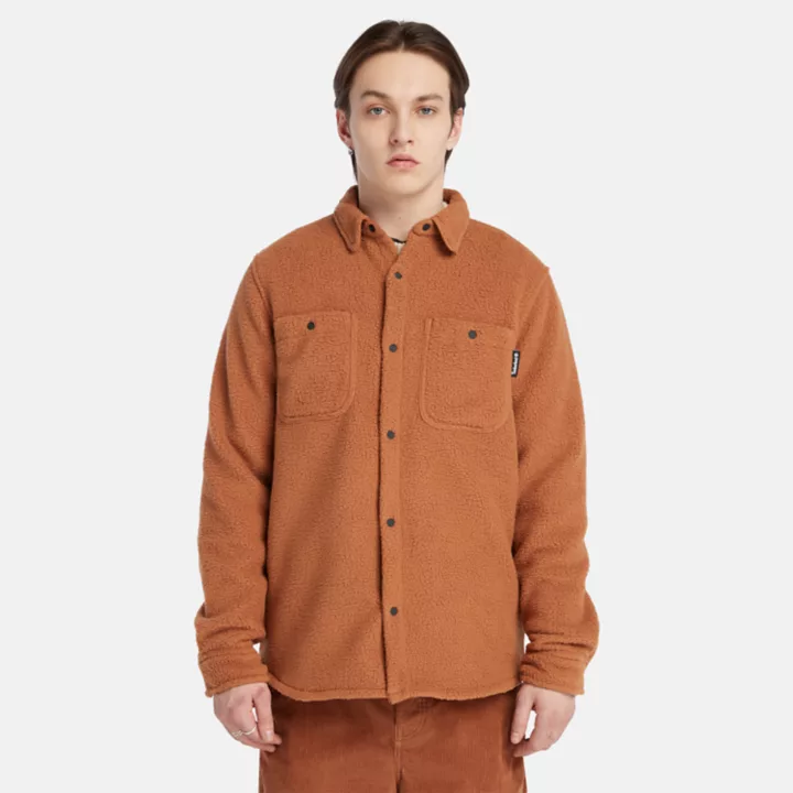 Utility High-Pile Fleece Overshirt for Men in Brown