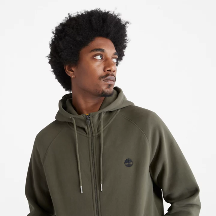 Exeter River Zip-Front Fleece Hoodie for Men in Dark Green