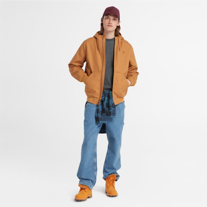 Insulated Canvas Hooded Bomber Jacket for Men in Orange