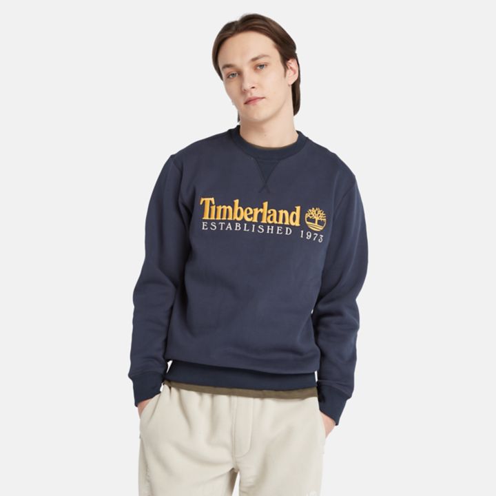 Est. 1973 Logo Crew Sweatshirt for Men in Navy