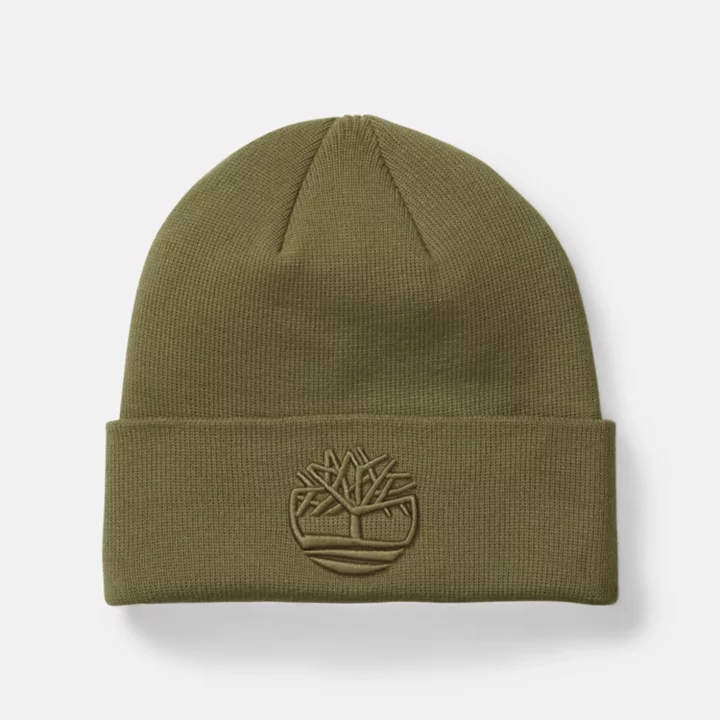Tonal 3D Embroidery Beanie for Men in Dark Green