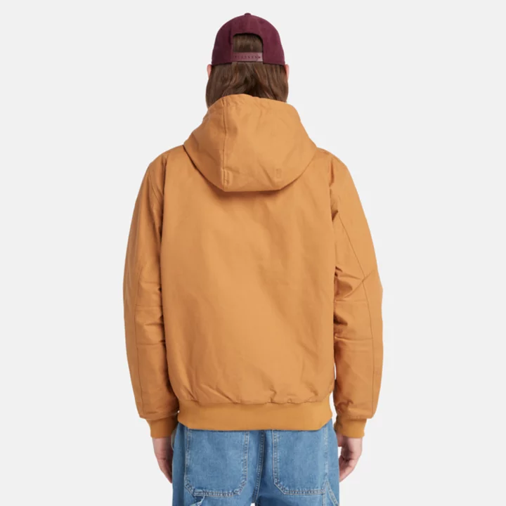 Insulated Canvas Hooded Bomber Jacket for Men in Orange