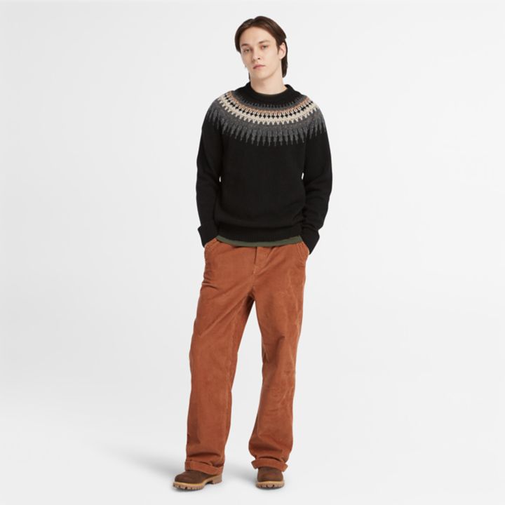 Long Sleeve Fairisle Jumper for Men in Black