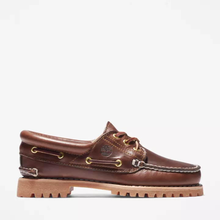 Noreen 3-Eye Lug Handsewn Boat Shoe for Women in Brown