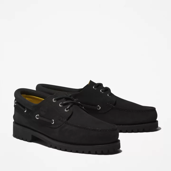 3-Eye Lug Handsewn Boat Shoe for Men in Black