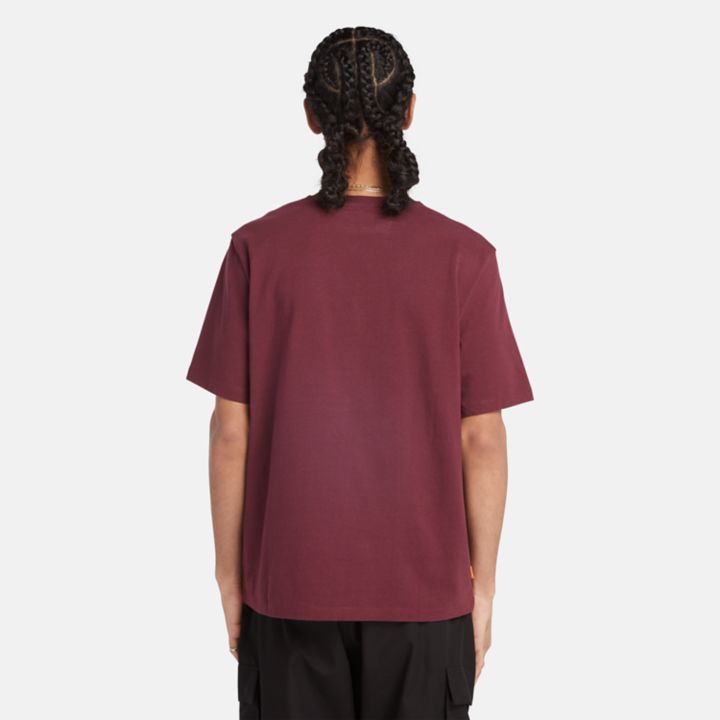 All Gender Heavyweight Woven Badge T-Shirt in Burgundy