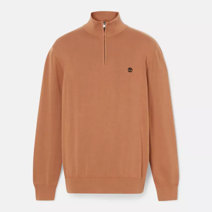 Williams River Quarter-Zip Cotton Jumper for Men in Brown