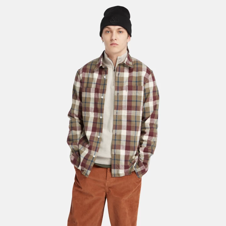 Windham Flannel Shirt for Men in Burgundy/Grey/Beige