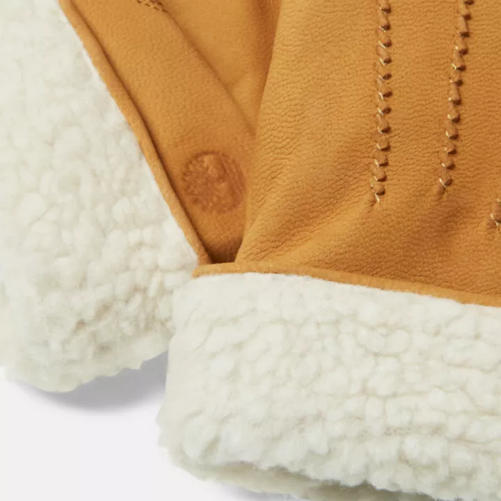 Leather Gloves with Fleece Cuffs for Women in Yellow