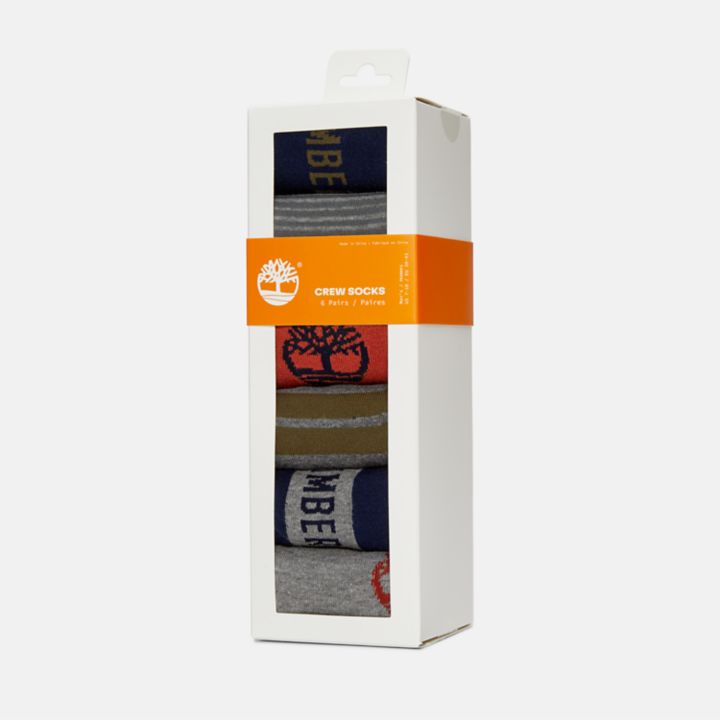 Six Pair Pack Mix-up Crew Socks Gift Set in Navy/Grey