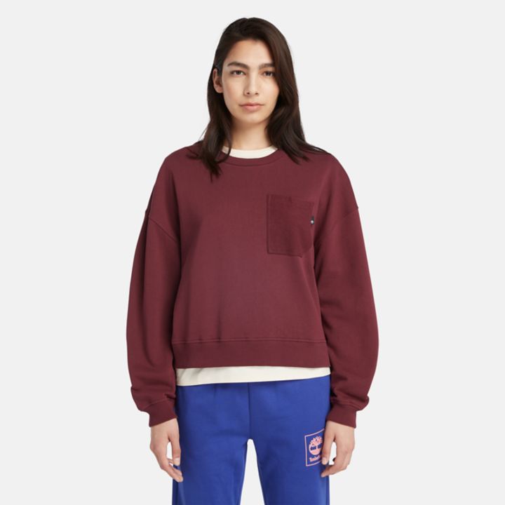 Textured Crew Sweatshirt for Women in Burgundy