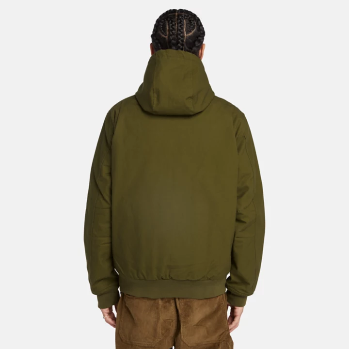 Insulated Canvas Hooded Bomber Jacket for Men in Green