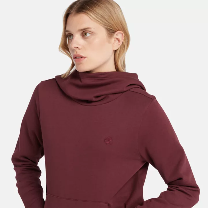 Embroidered Tree Hoodie for Women in Burgundy