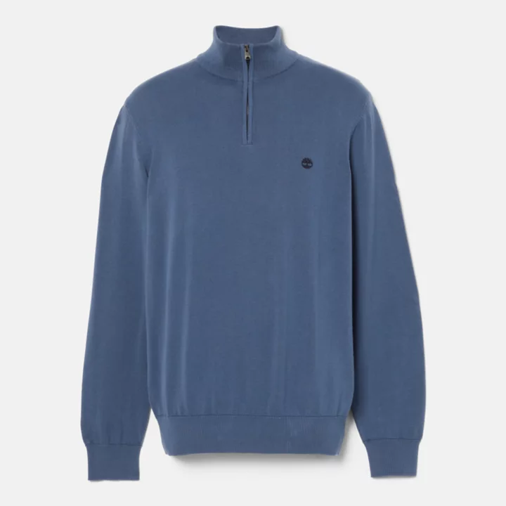 Williams River Quarter-Zip Cotton Jumper for Men in Blue