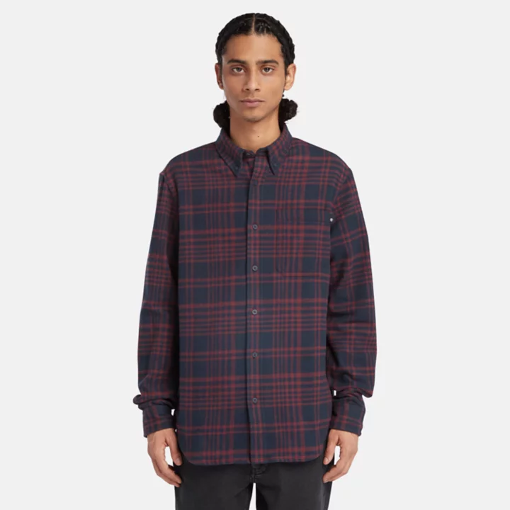 Heavy Flannel Check Shirt for Men in Burgundy