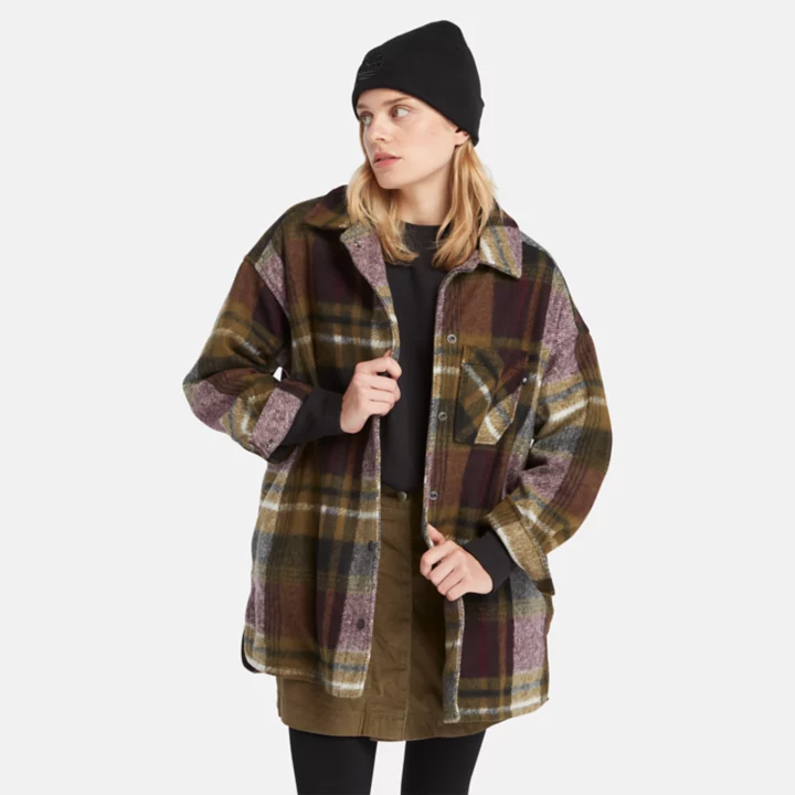 Wool Shirt Coat for Women in Burgundy