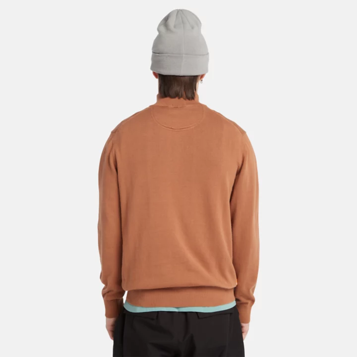 Williams River Quarter-Zip Cotton Jumper for Men in Brown