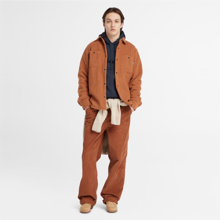 Utility High-Pile Fleece Overshirt for Men in Brown