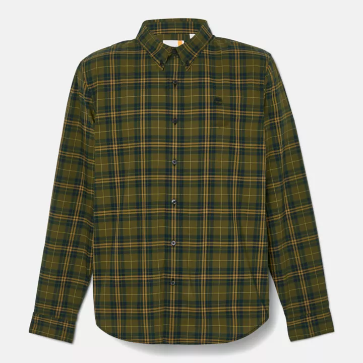 Stretch Poplin Tartan Shirt for Men in Green
