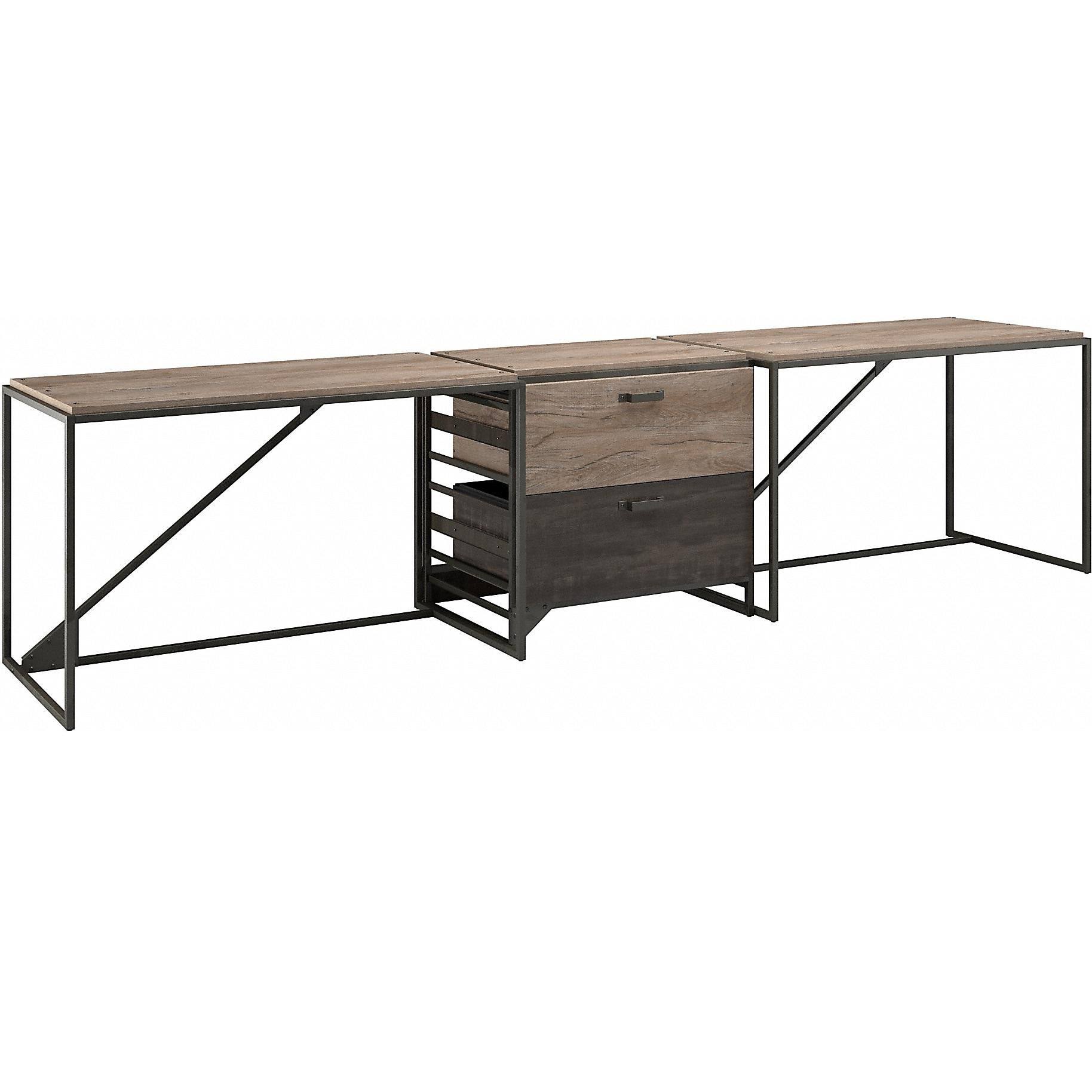 Bush Furniture Refinery 2 Person Industrial Desk Set with Lateral File