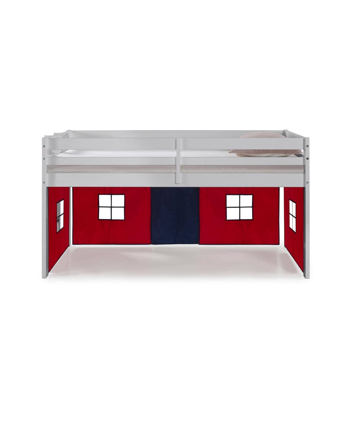 Alaterre Jasper Twin Junior Loft Bed, Dove Gray Frame and Red/Blue
