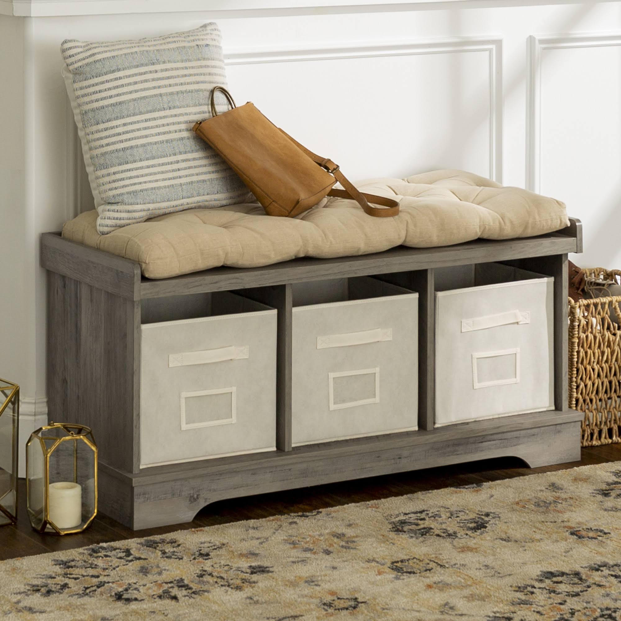 Walker Edison 42x22 Modern Farmhouse Entryway Storage Bench Grey Wash