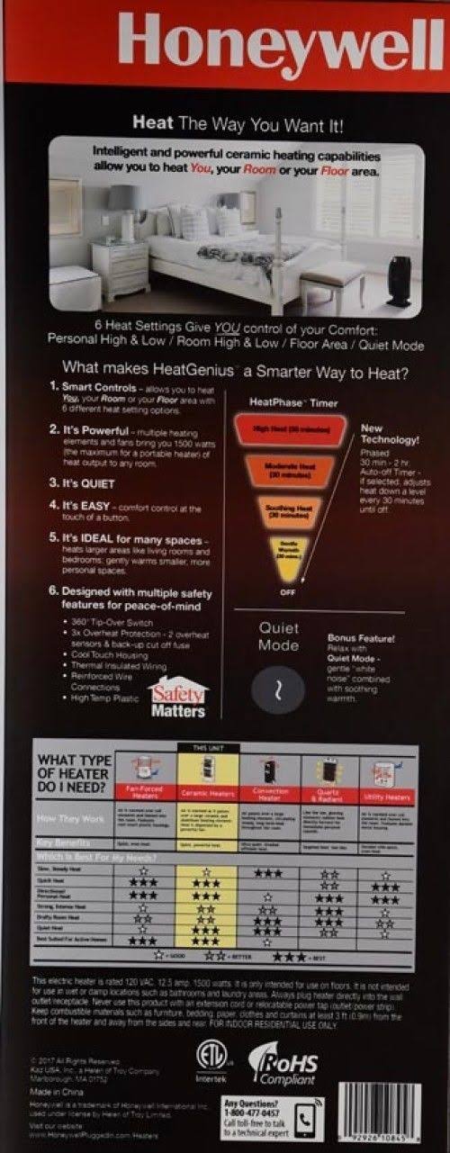 Honeywell HCE845B Heat Genius Ceramic Space Heater Black Wellnestcares