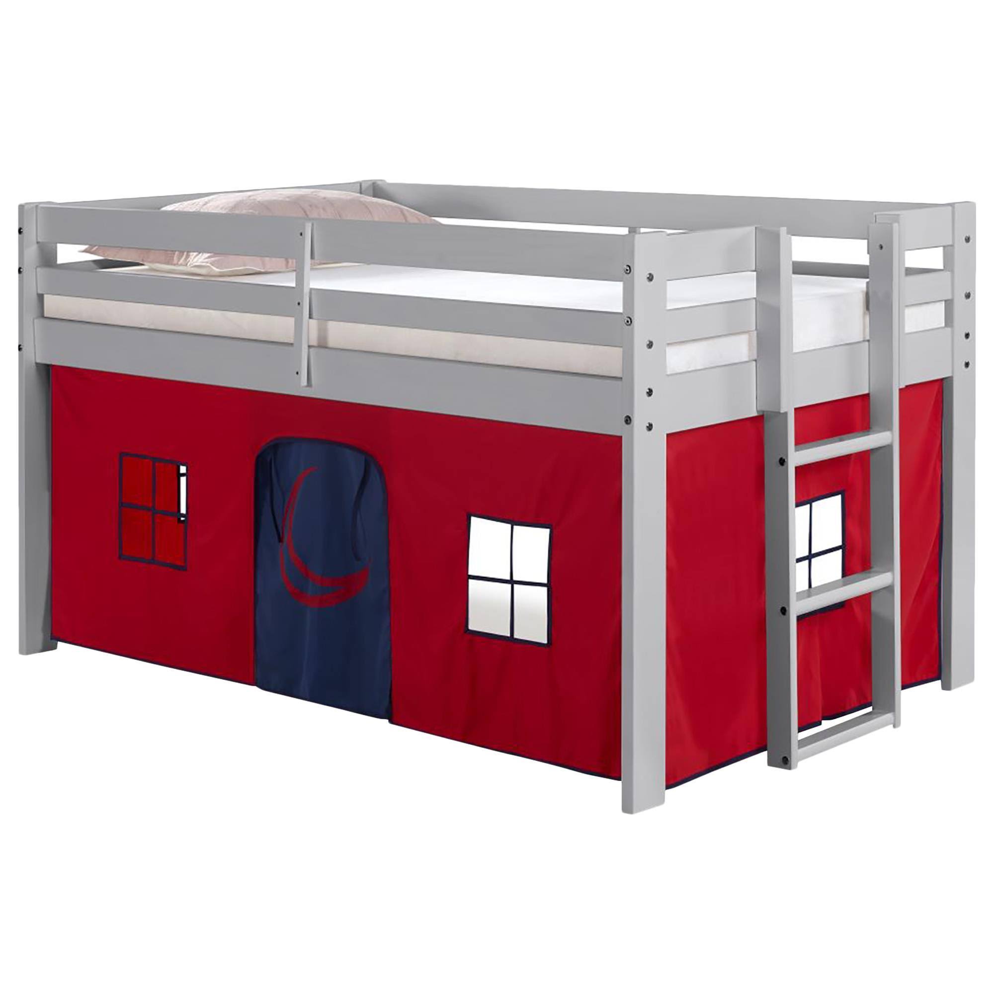 Alaterre Jasper Twin Junior Loft Bed, Dove Gray Frame and Red/Blue ...