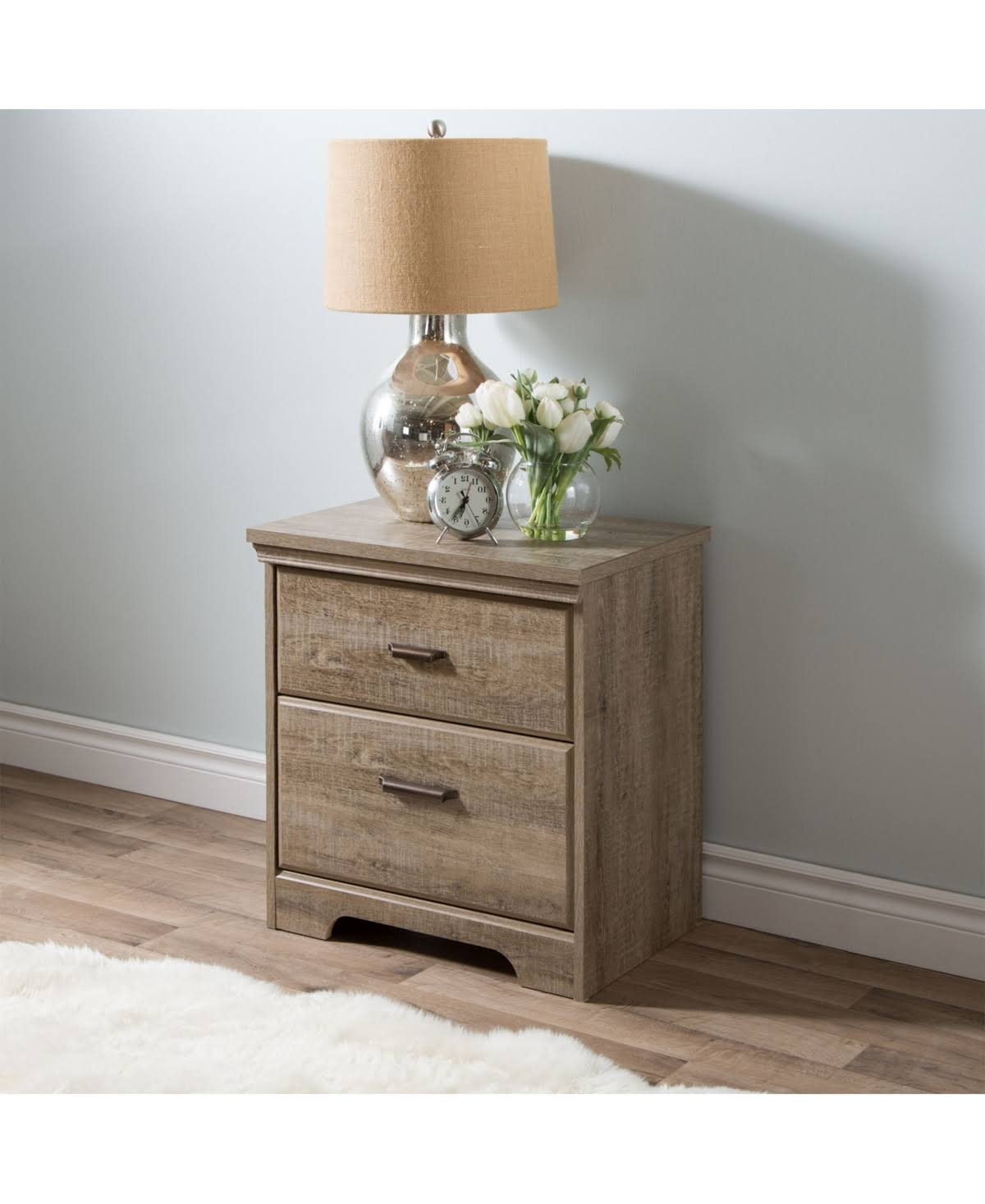 South Shore Versa 2Drawer Nightstand, Weathered Oak Wellnestcares