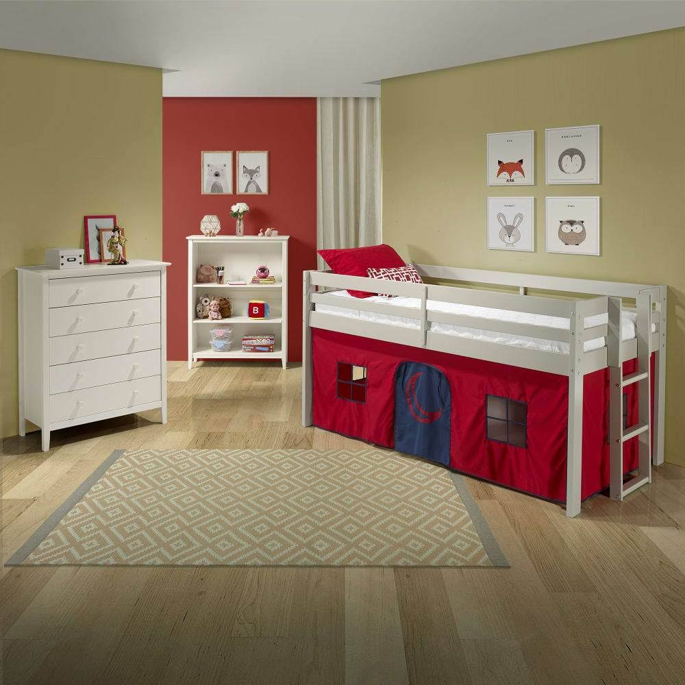 Alaterre Jasper Twin Junior Loft Bed, Dove Gray Frame and Red/Blue ...