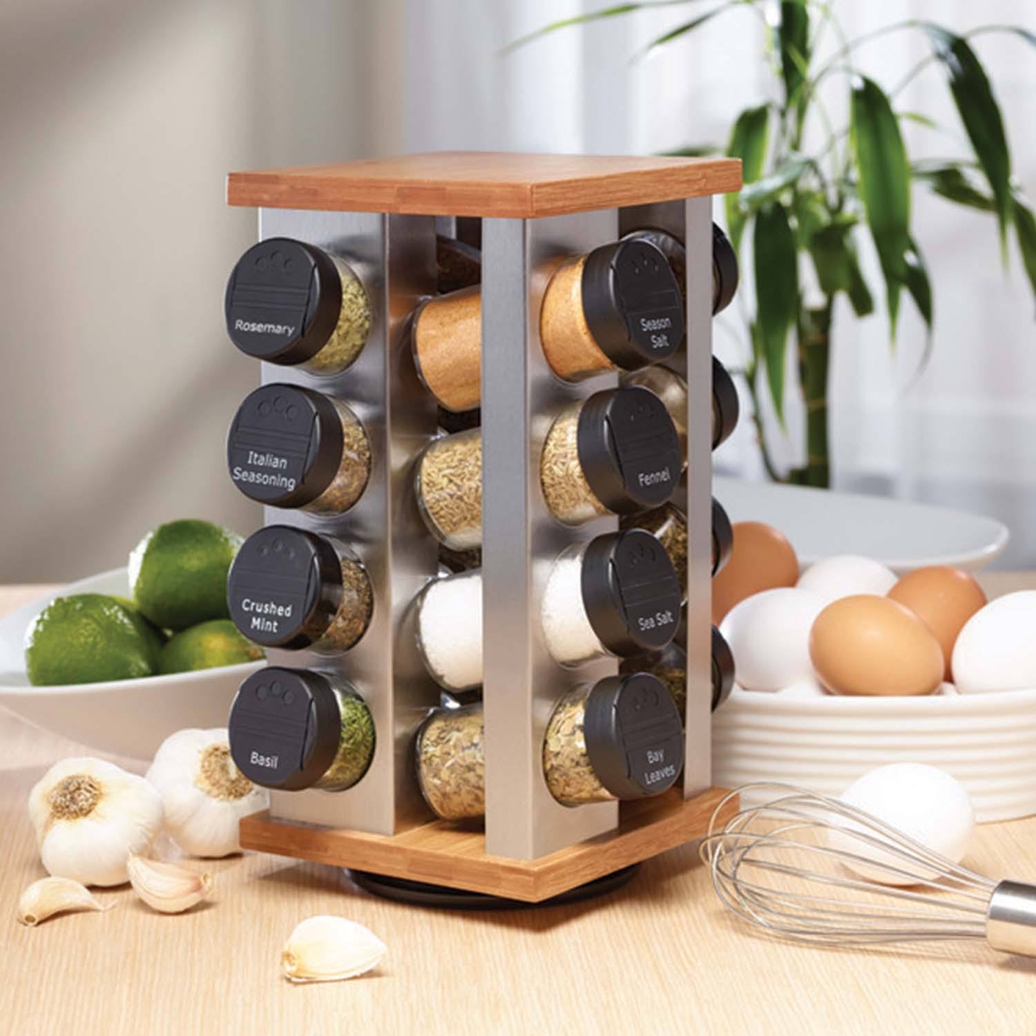 Kamenstein 16 Jar Warner Stainless Steel u0026 Bamboo Revolving Spice
