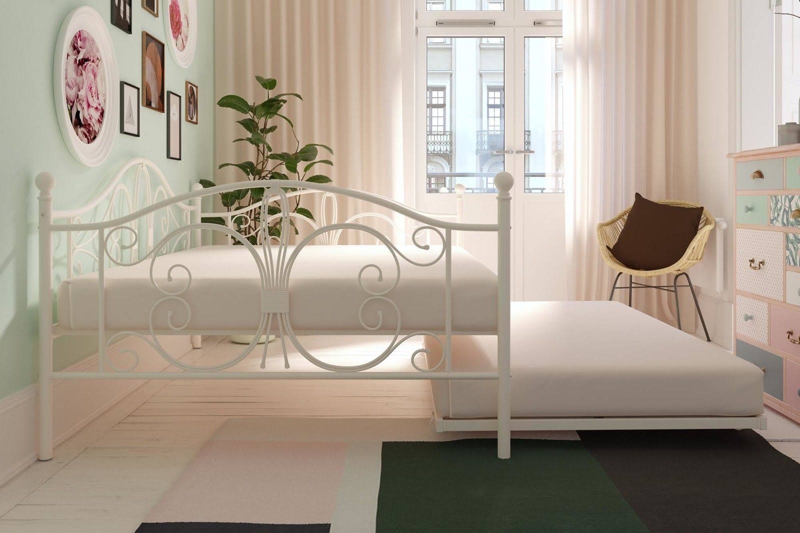 Dhp Bombay Metal Full Size Daybed Frame With Included Twin Size Trundle White Wellnestcares 