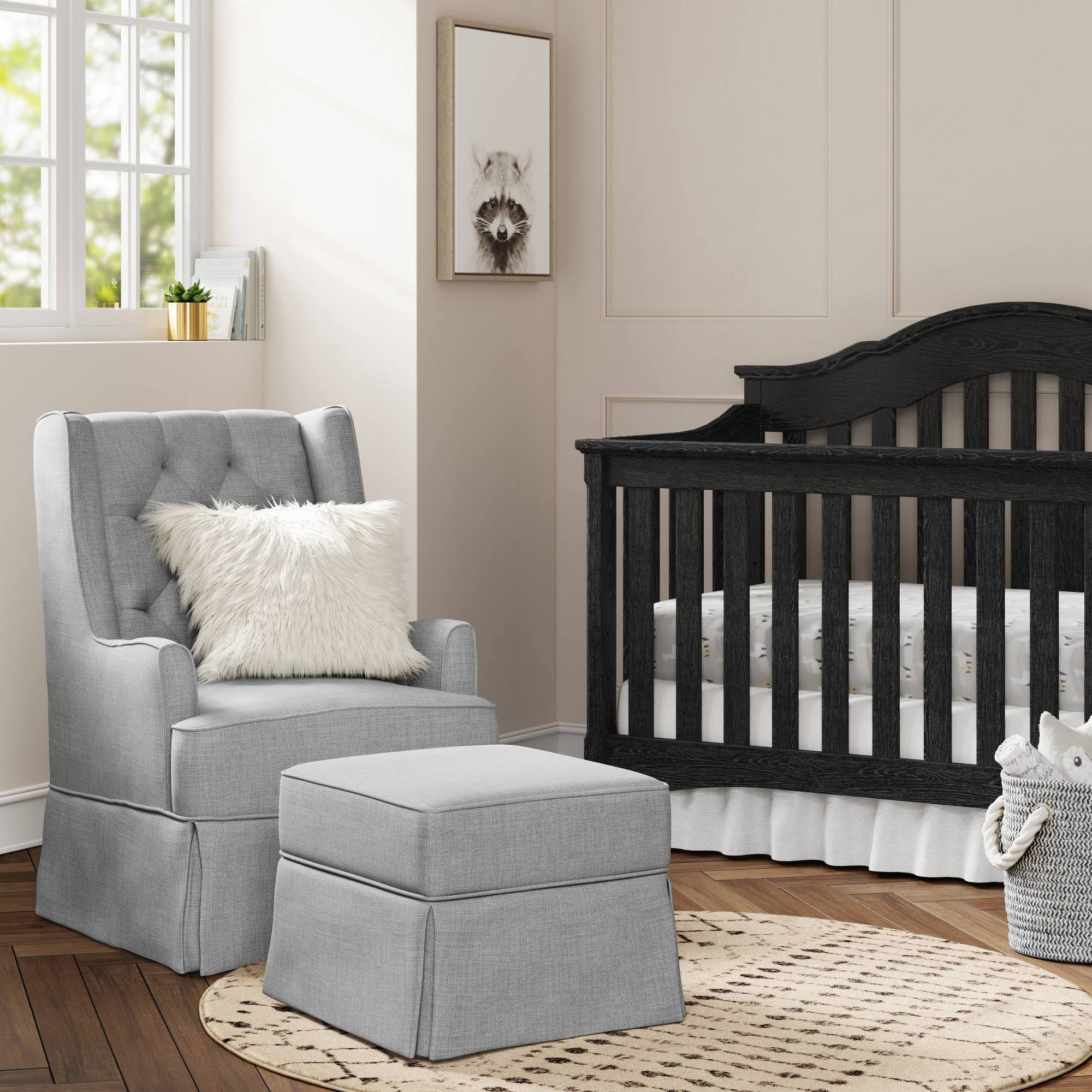 Million Dollar Baby Classic Sadie Swivel Glider with Storage Ottoman Light Grey Tweed