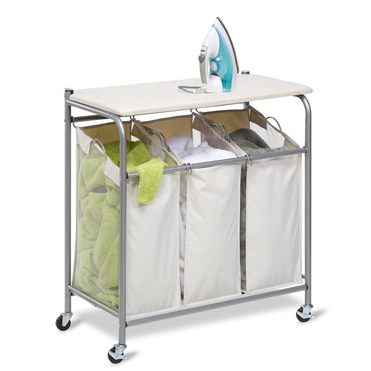 HoneyCanDo Rolling Laundry Sorter with Ironing Board Wellnestcares