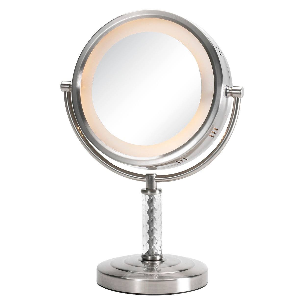 Jerdon 6X1X Lighted Table Top Mirror Nickel Wellnestcares