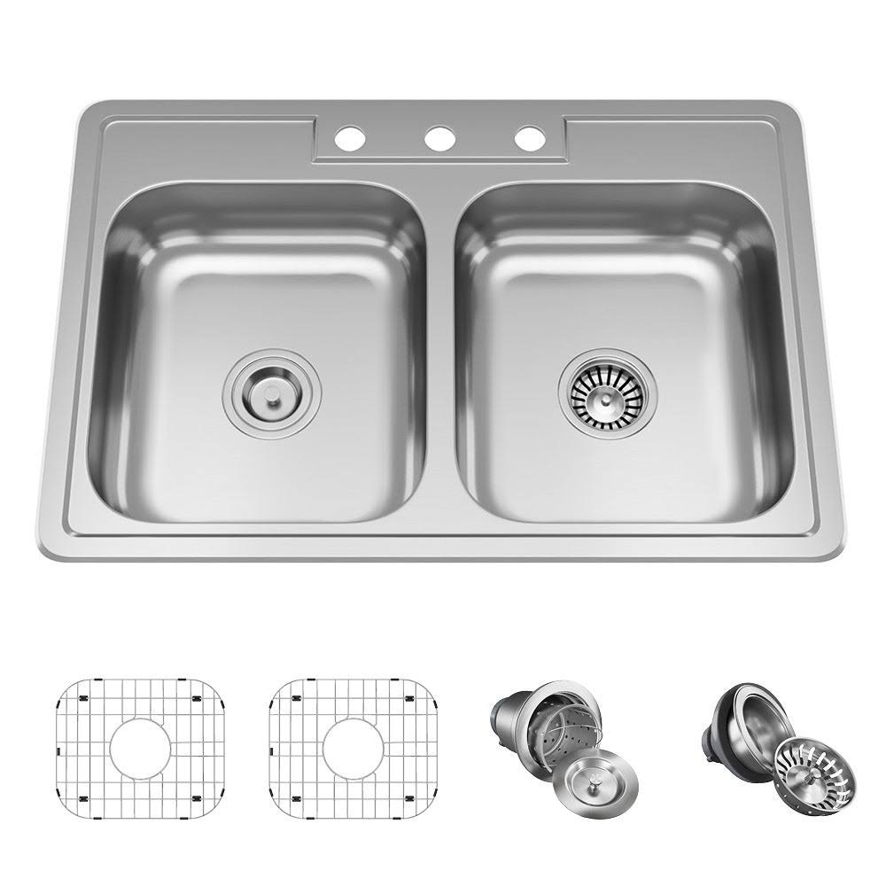 Mr Direct Adat550d Ens 20 Gauge Stainless Steel 33x22 L X 22x22 W Double Basin Drop In Kitchen