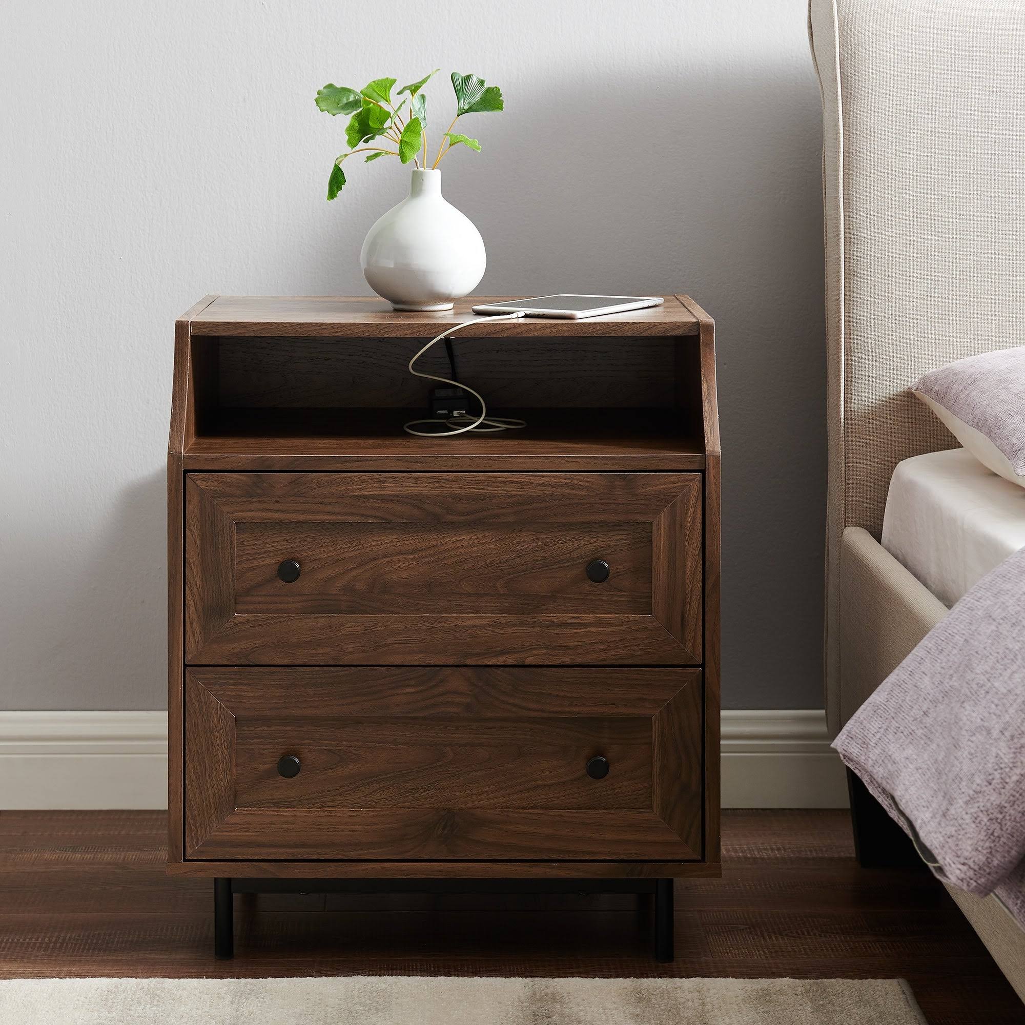 Carson Carrington Modern 2Drawer USB Nightstand Dark Walnut