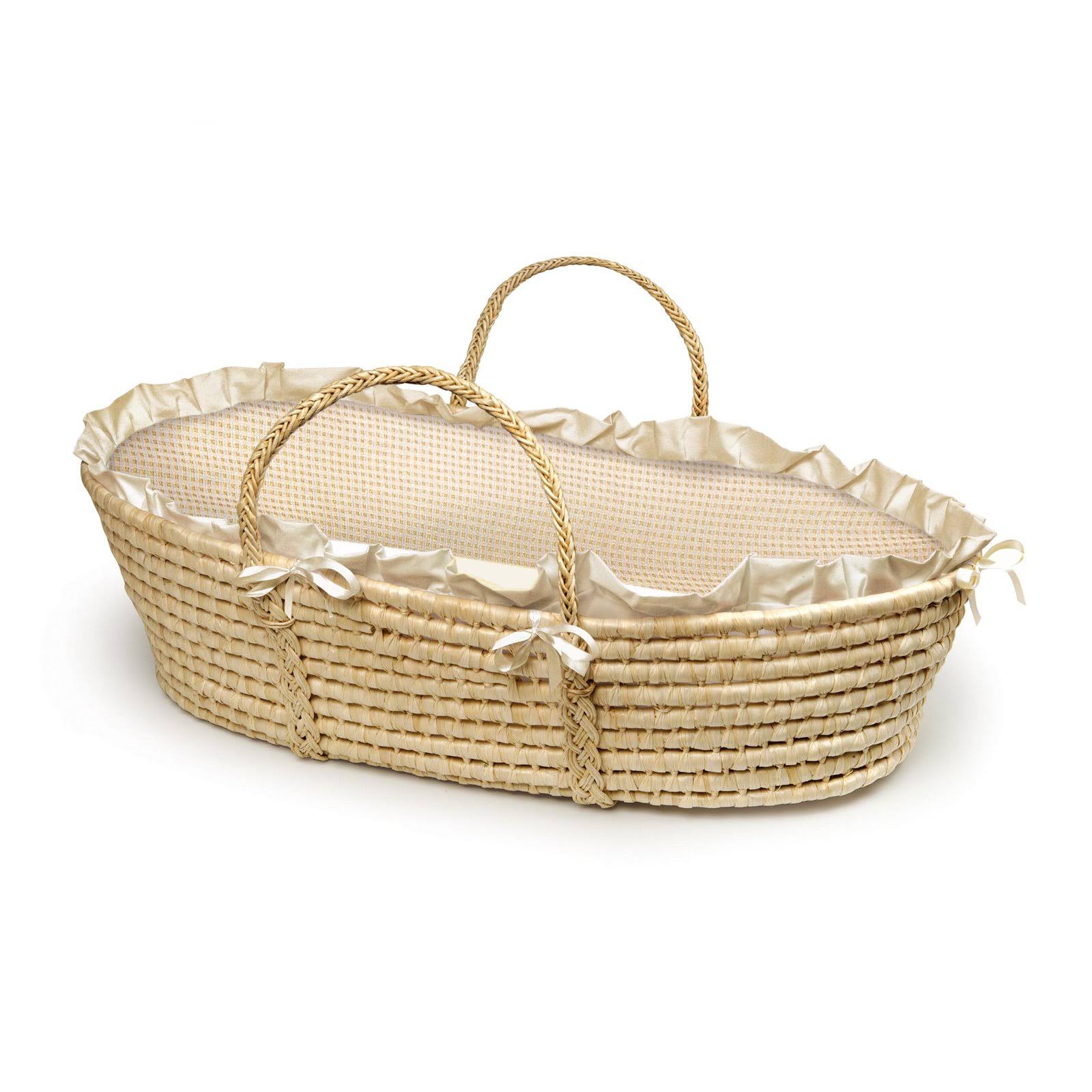 Badger Basket Natural Moses Basket with Beige Gingham Bedding