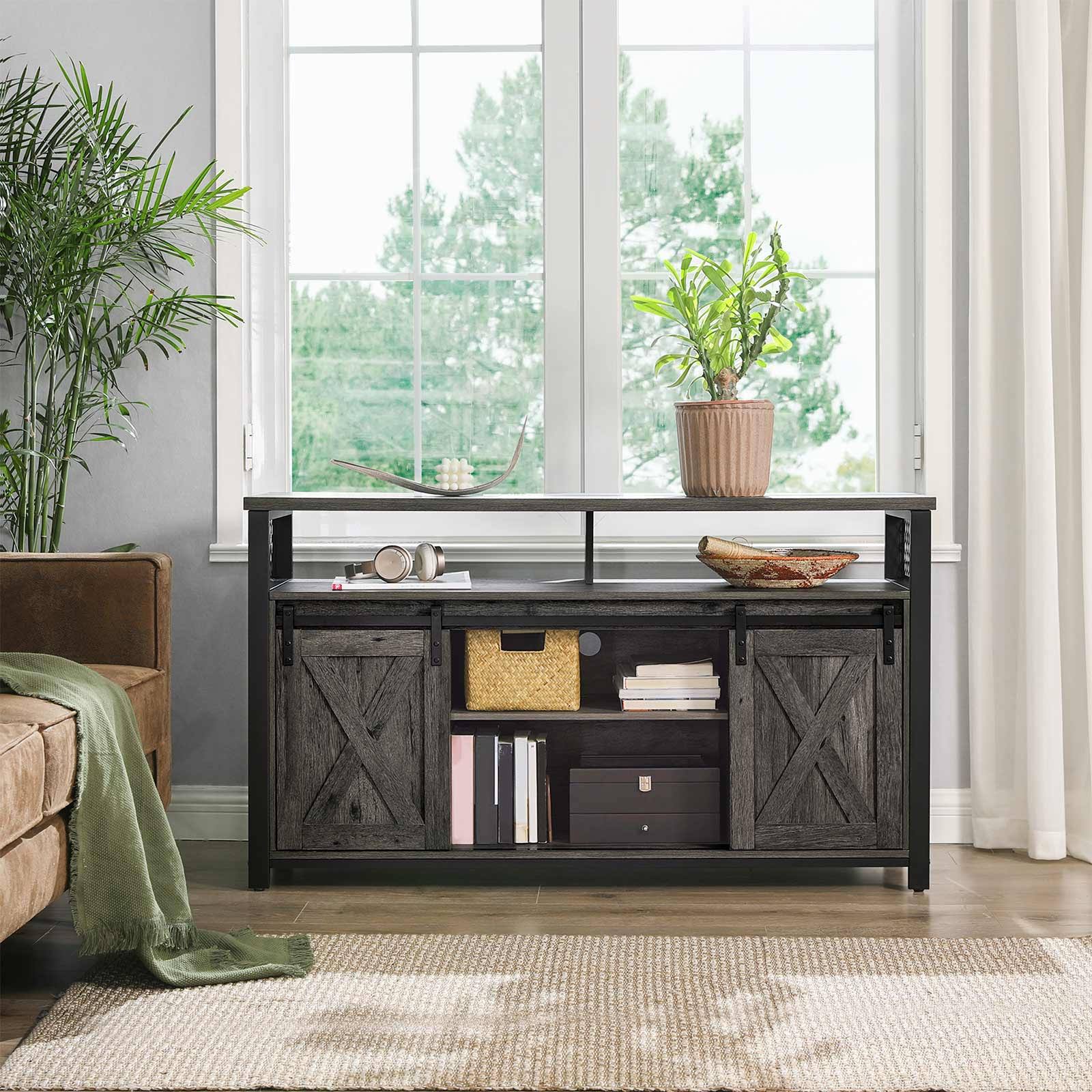 VASAGLE 55 inch TV Stand with Sliding Barn Doors Charcoal Gray and