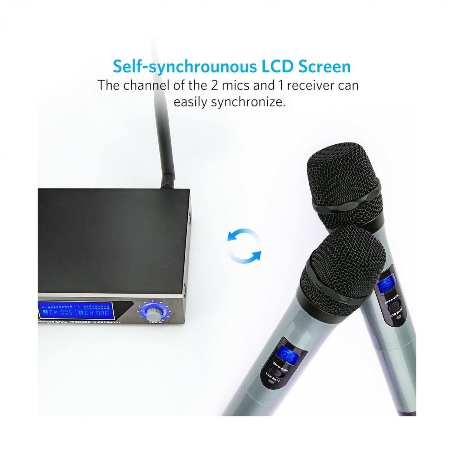 Archeer UHF Wireless Microphone System with LCD Display Dual Channel