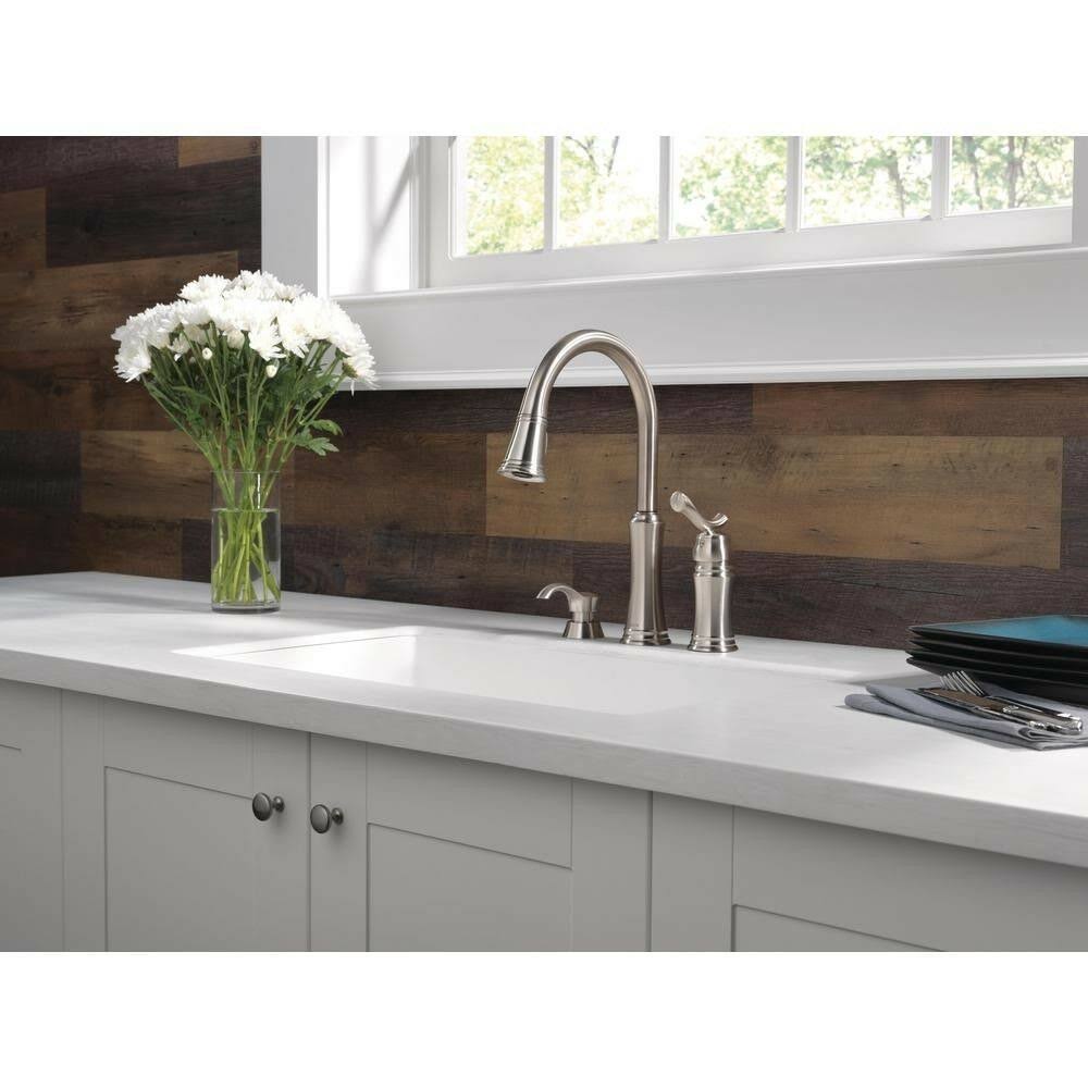 Delta Sssd Dst Lakeview Single Handle Pull Down Sprayer Kitchen Faucet With Soap Dispenser