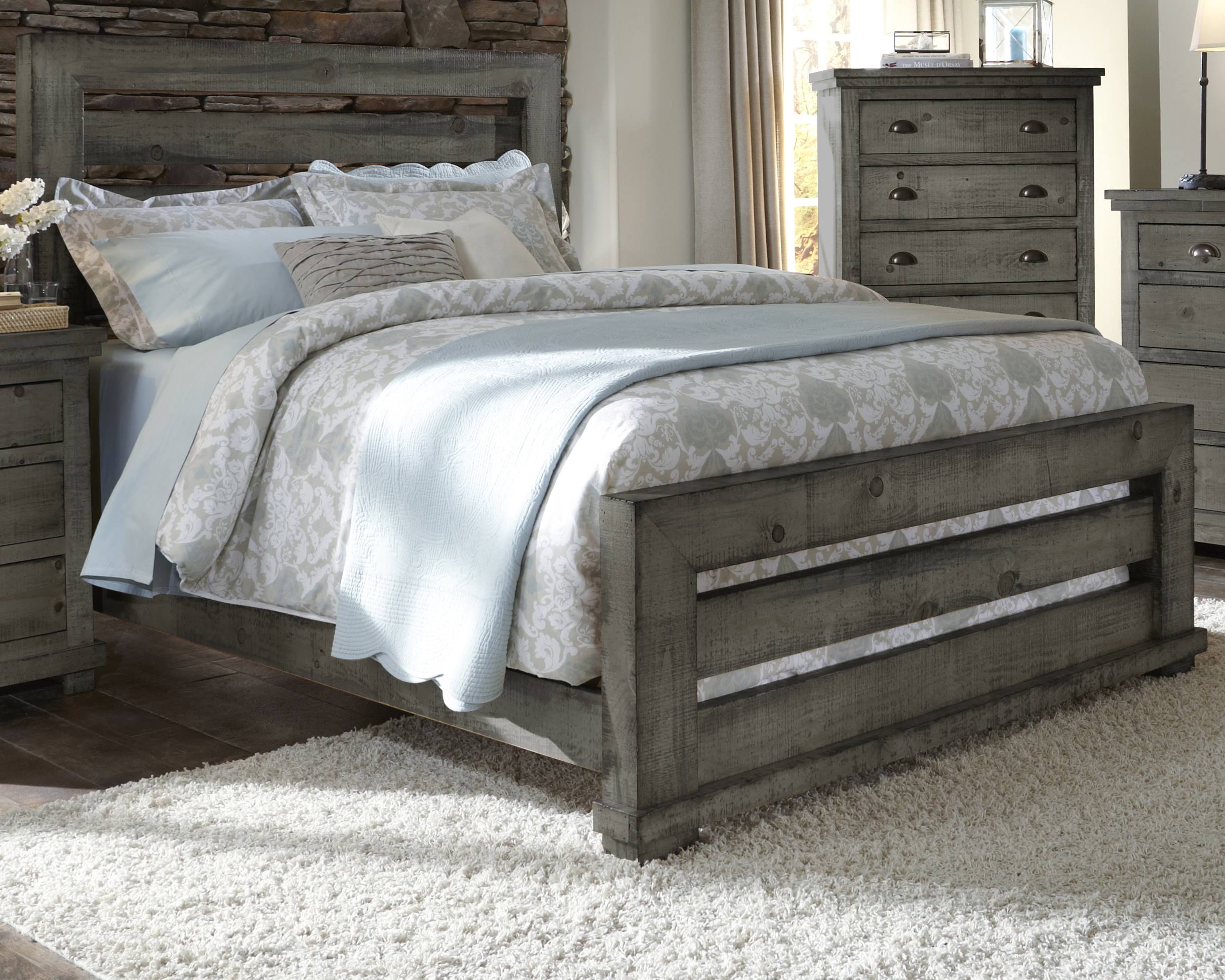 Willow King Slat Complete Bed in Distressed Dark Gray - Progressive ...