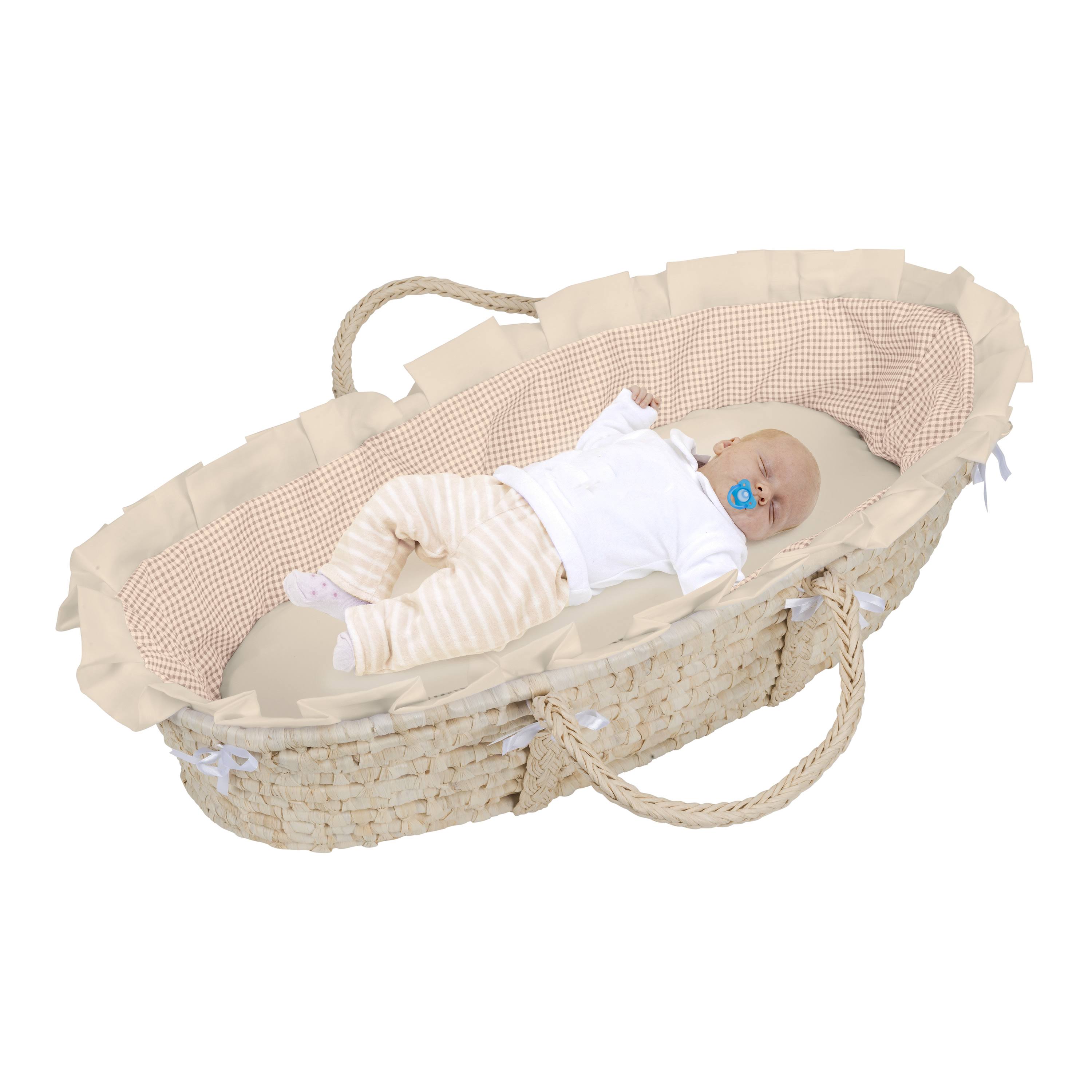 Badger Basket Natural Moses Basket with Beige Gingham Bedding