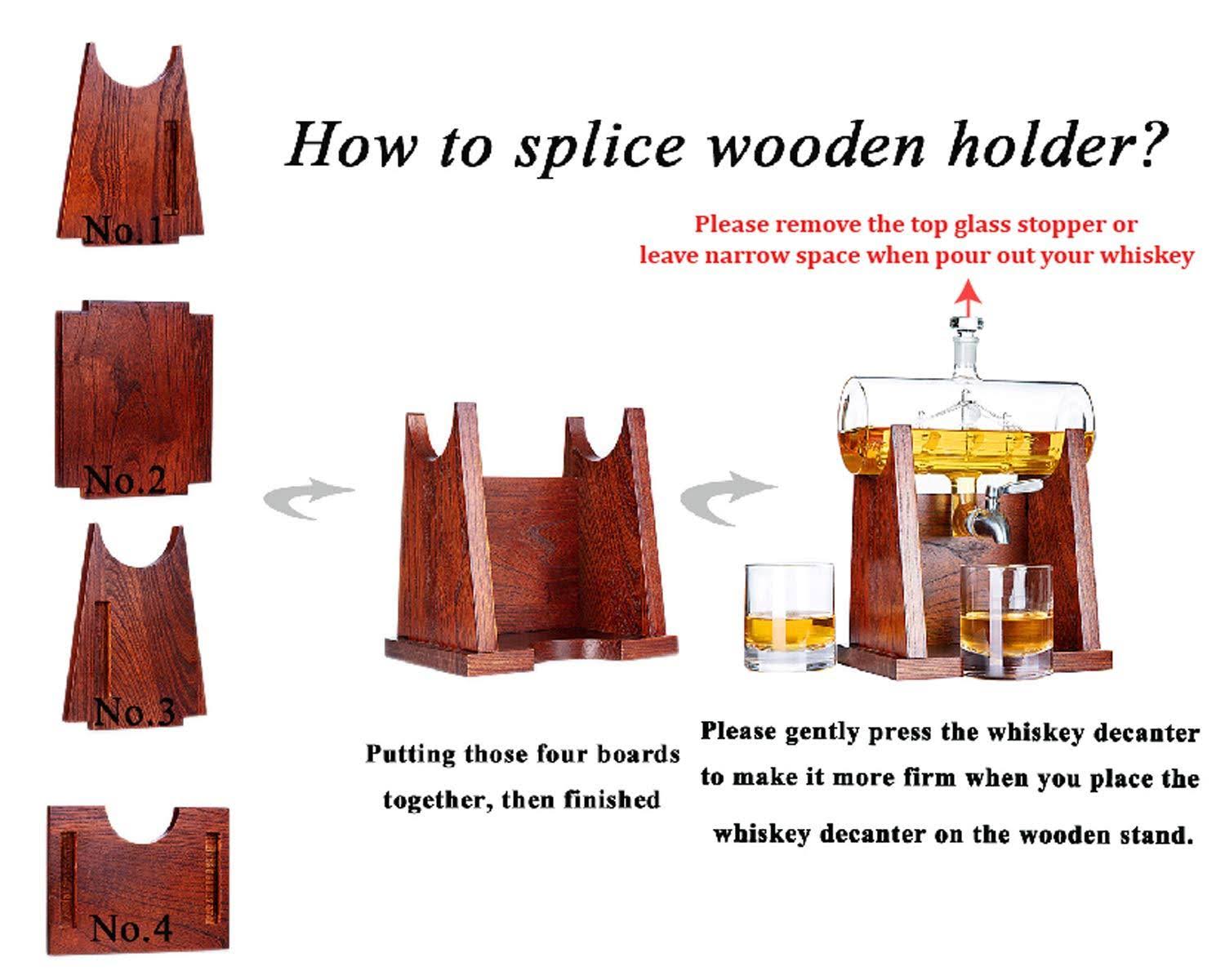 Jillmo Whiskey Decanter Set, 1250ml Whiskey Decanter with 2 Whiskey