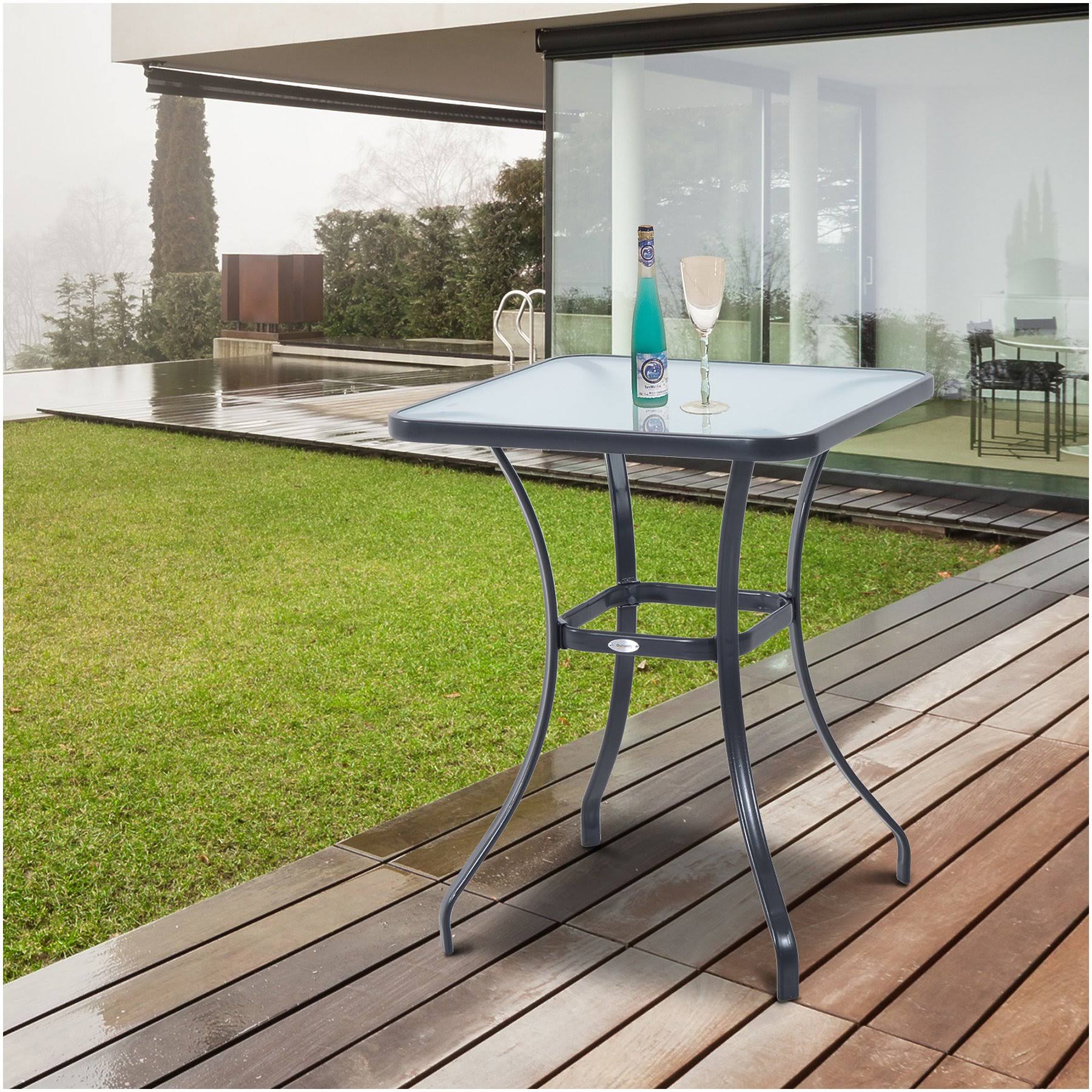 Outsunny 34 in. Black Outdoor Glass Top Bistro Table Wellnestcares