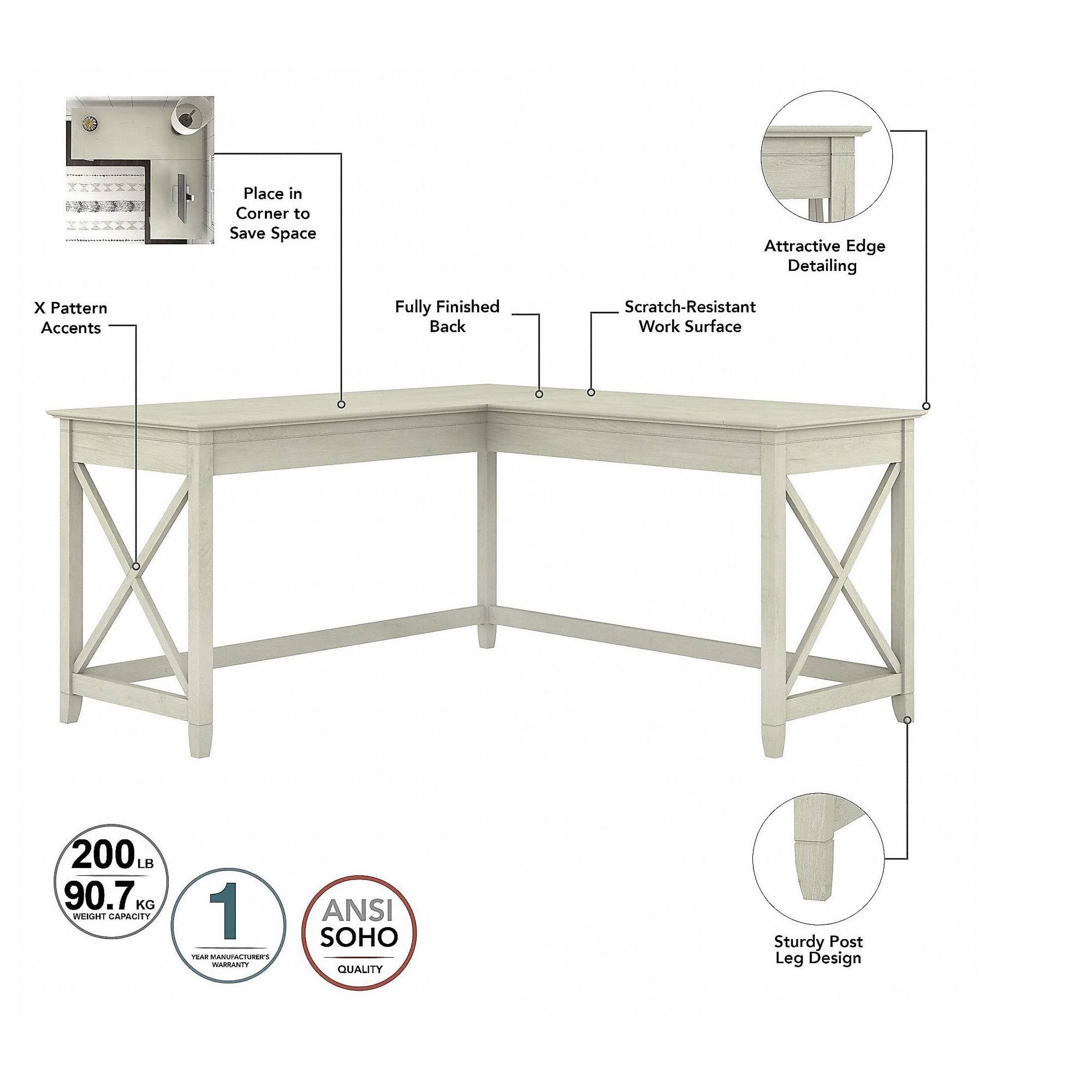 Bush Furniture Key West 60W L Shaped Desk with 2 Drawer Mobile File