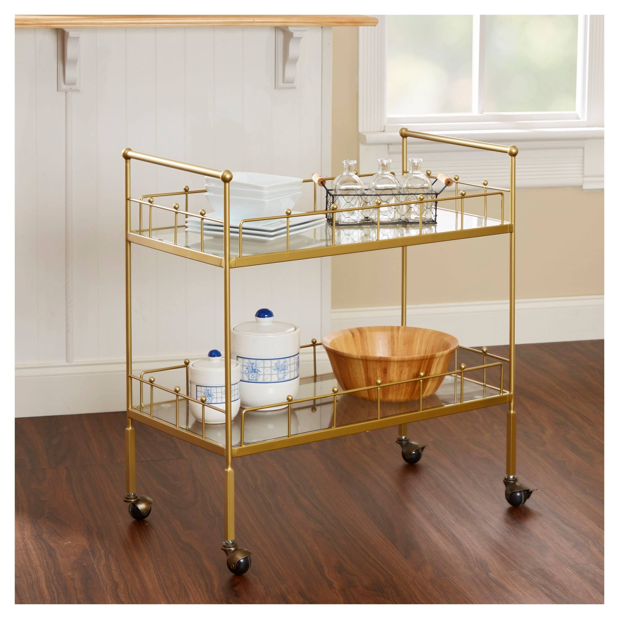 Silverwood Fitz 2-Tier Rectangular Serving Cart in Gold - Wellnestcares