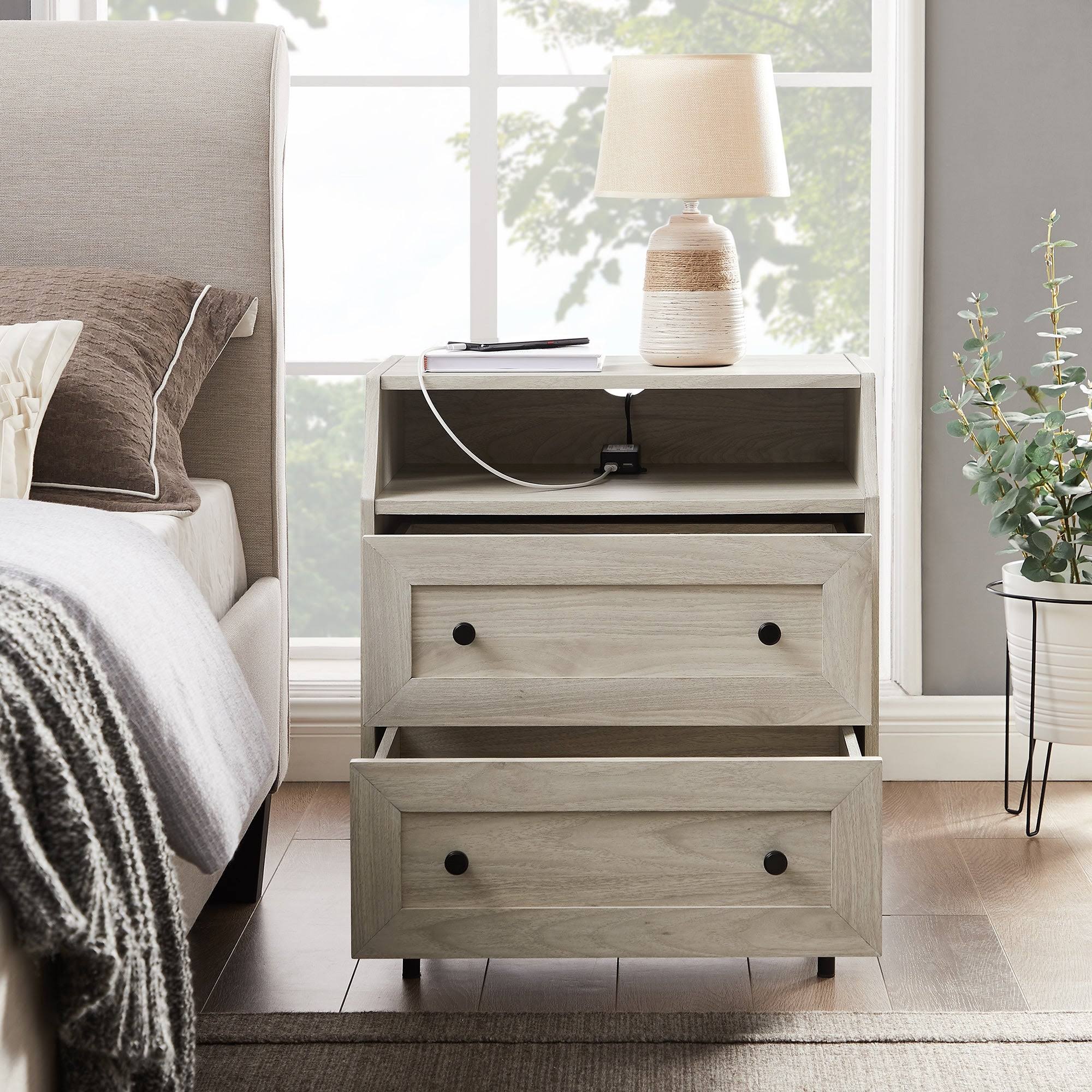 Carson Carrington Modern 2Drawer USB Nightstand Dark Walnut