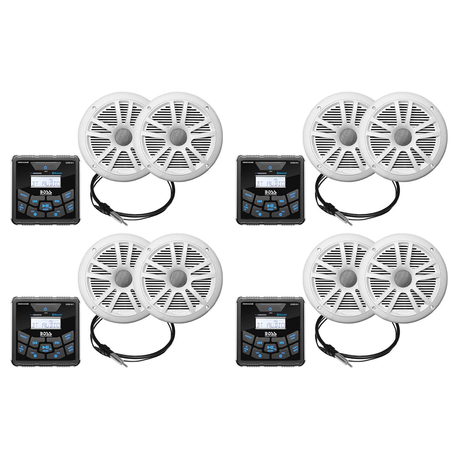 Boss 450Watt Bluetooth Marine Gauge Receiver 6.5Inch Speaker Package