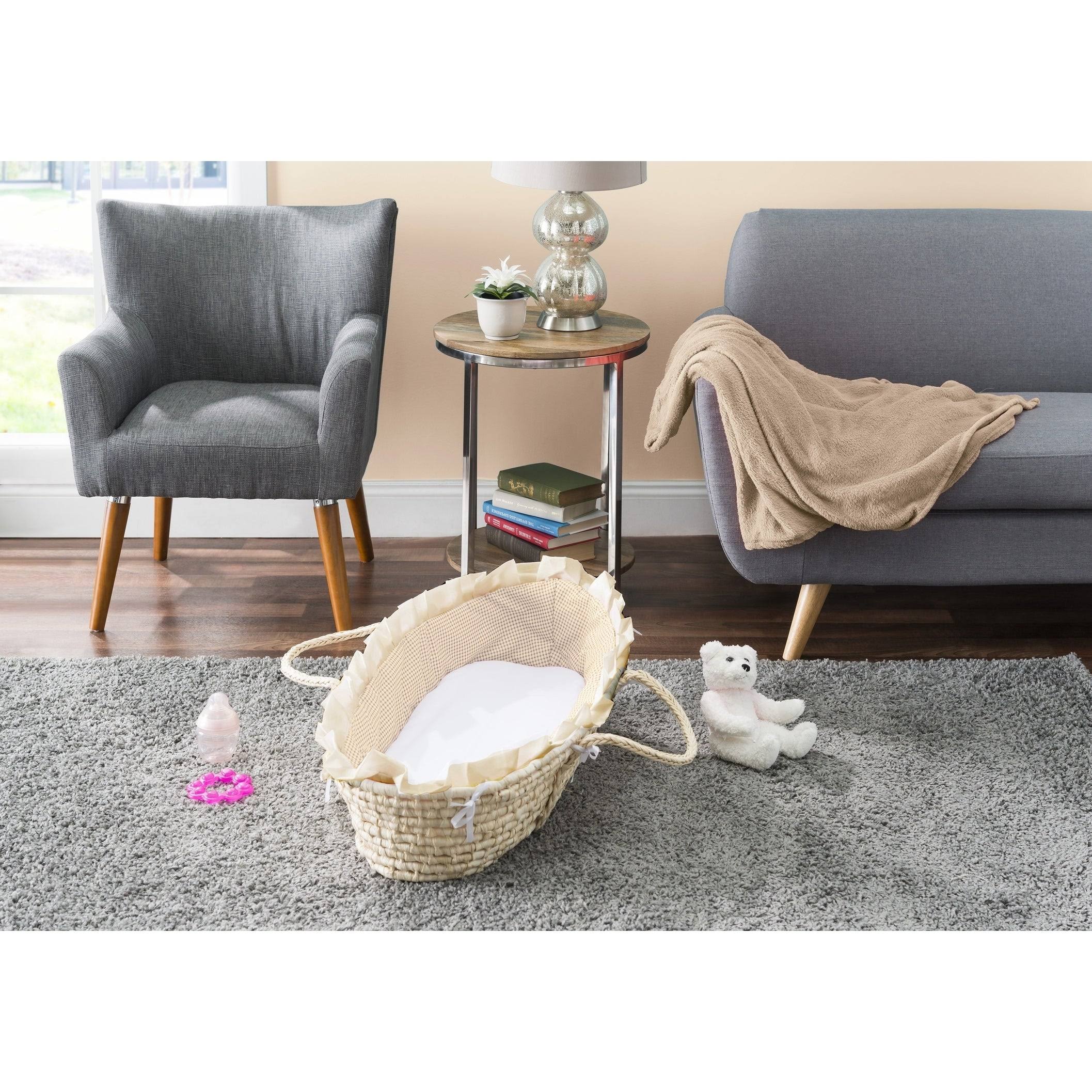 Badger Basket Natural Moses Basket with Beige Gingham Bedding